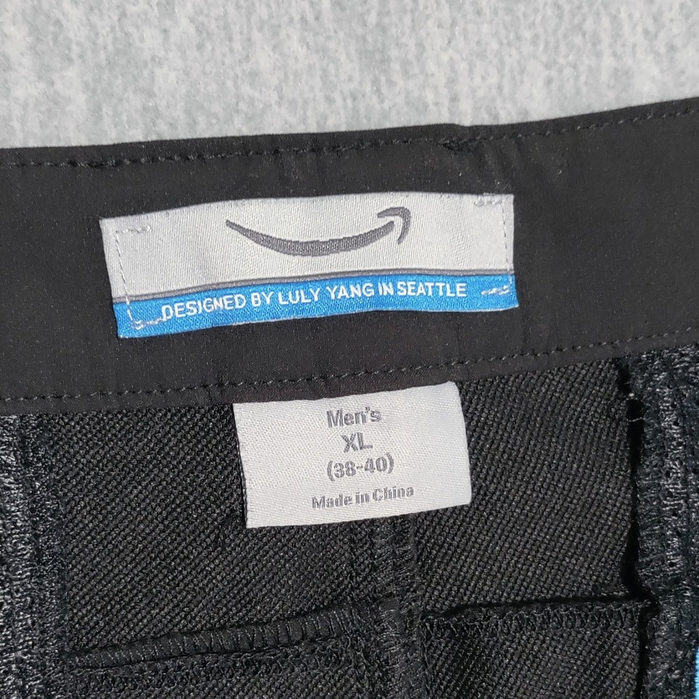 Amazon Luly Yang Delivery Cargo Shorts Mens XL (40) Stretch Black Blue Logo NWOT - Picture 8 of 15